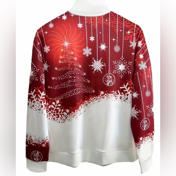 NEW Women’s M Red White 1/2 Zip Stand Collar Snow Holiday Christmas Sweatshirt - Picture 3 of 14